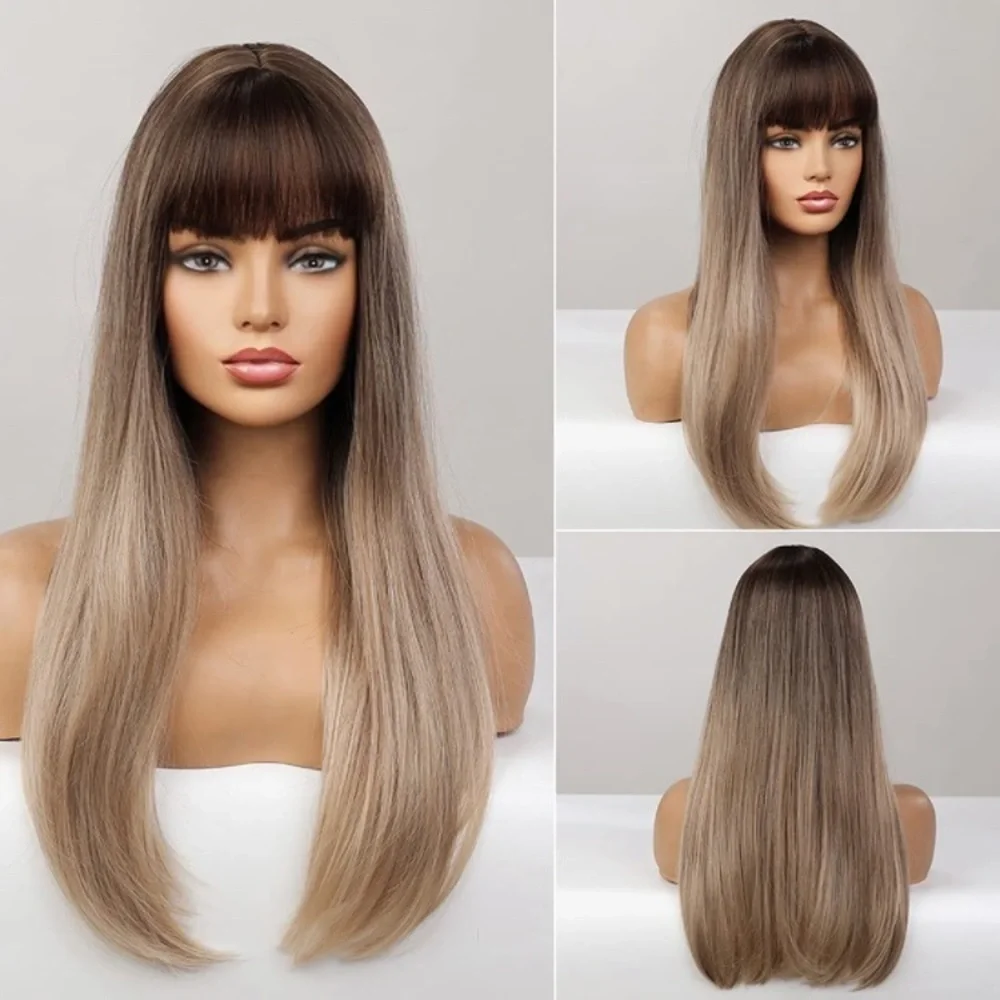 Ombré Brown Straight Bang Wigs